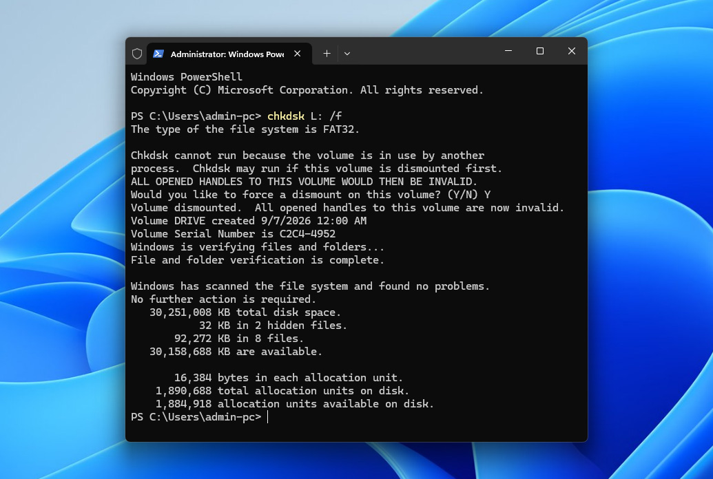 run chkdsk command