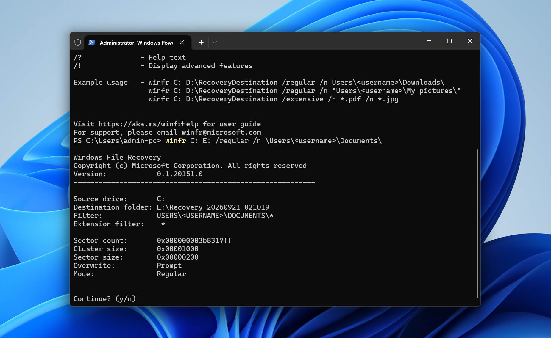 run winfr command