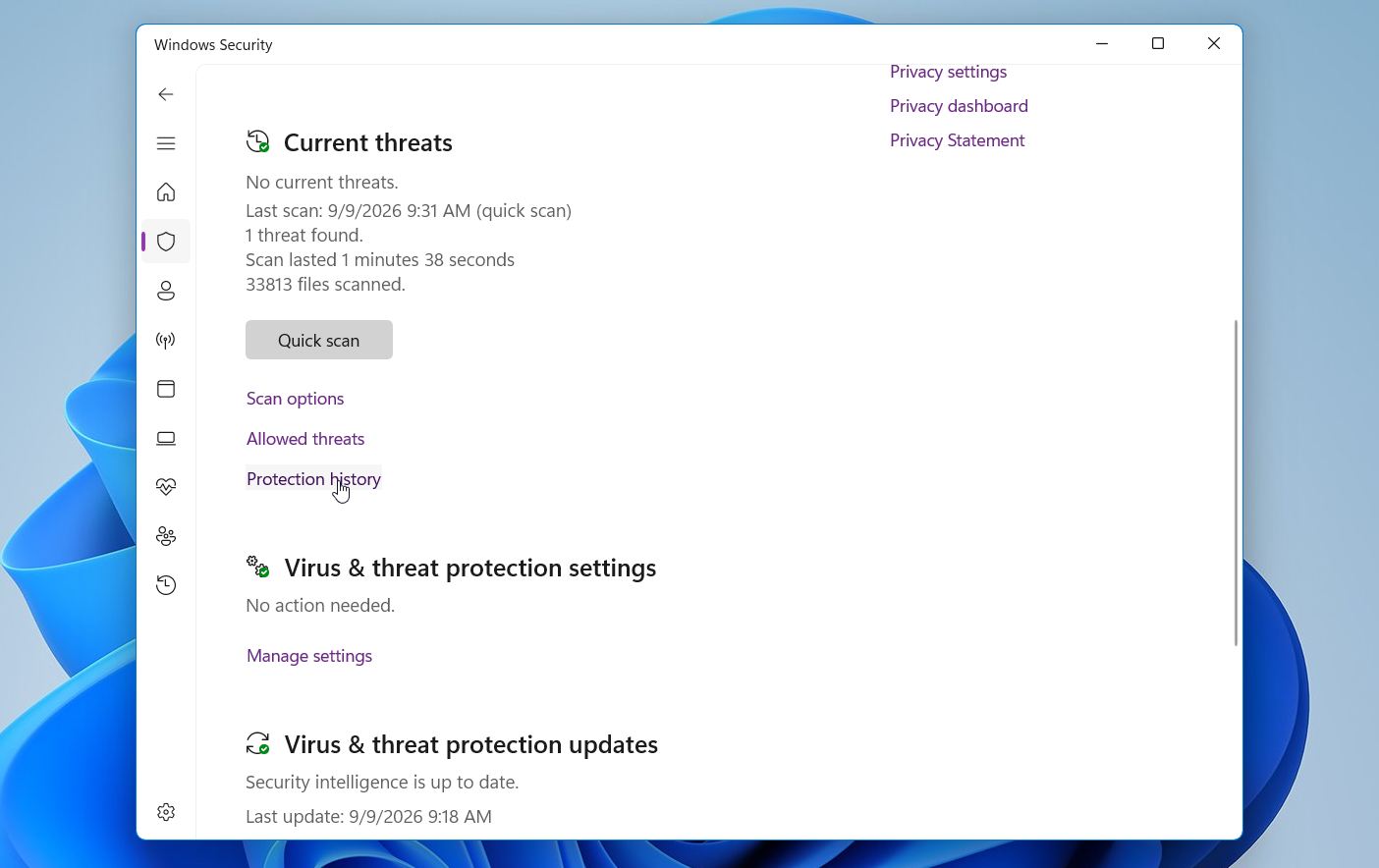 Select Protection history