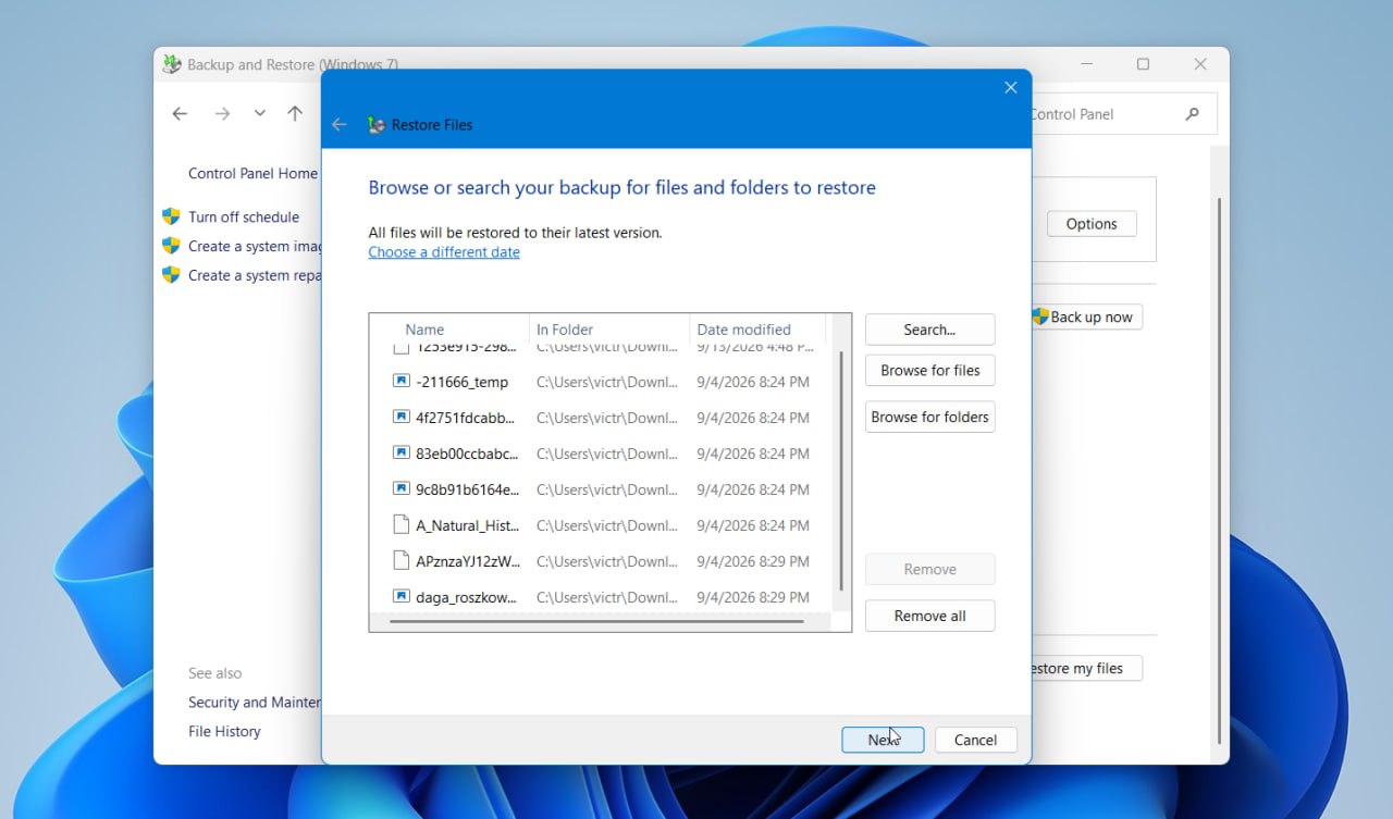 Backup & restore select and recover files