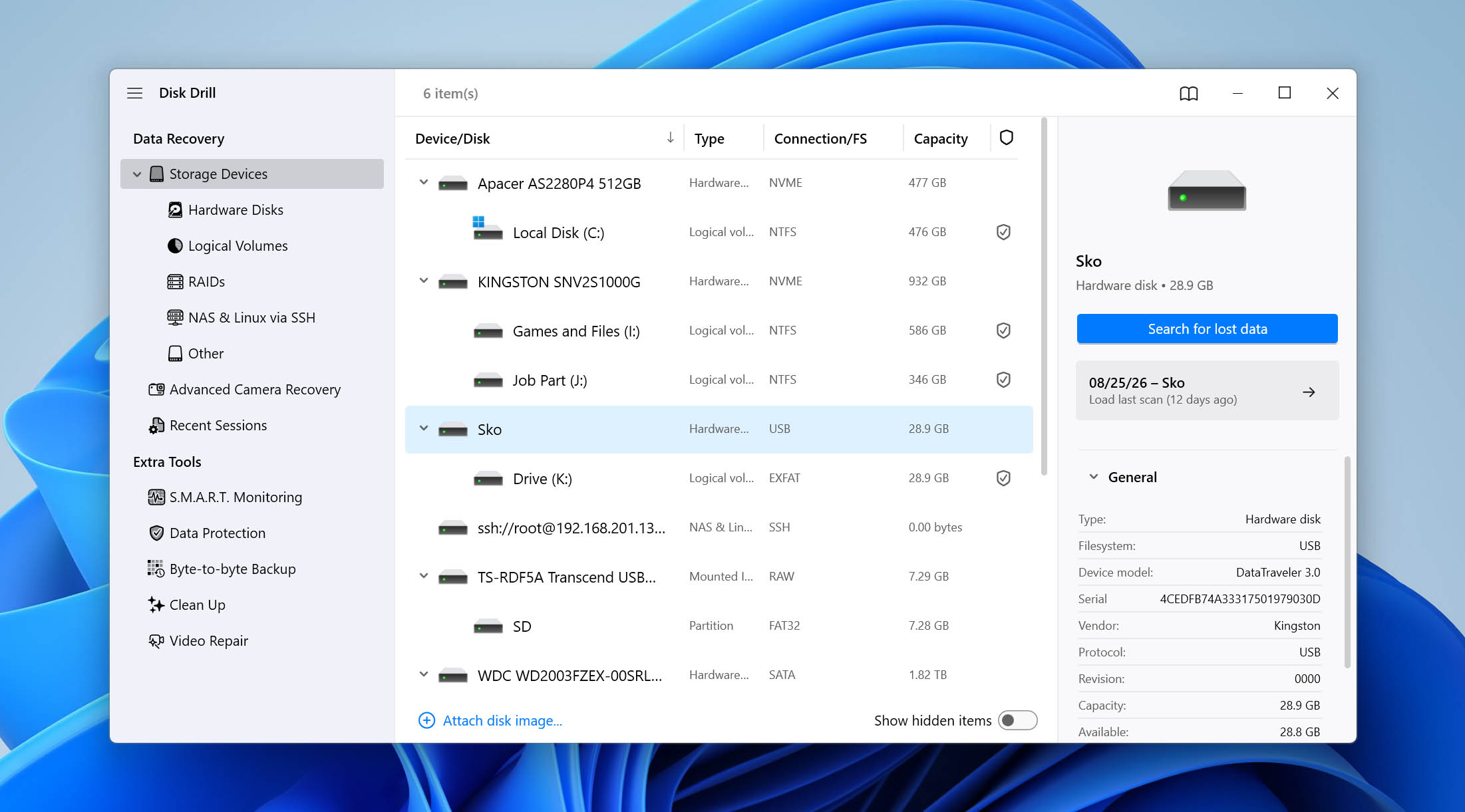 select usb drive in disk drill