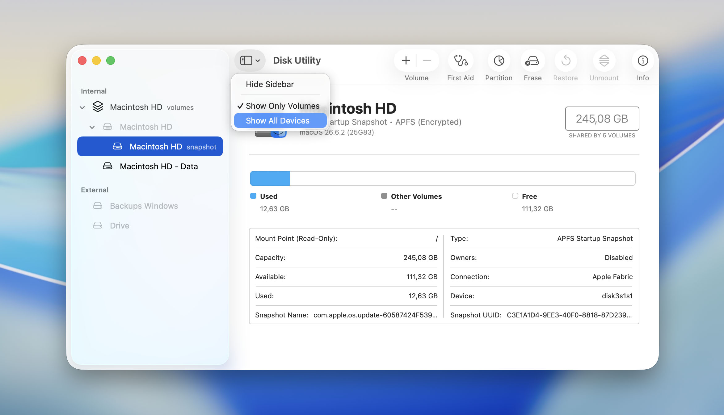 Show all devices in disk utility