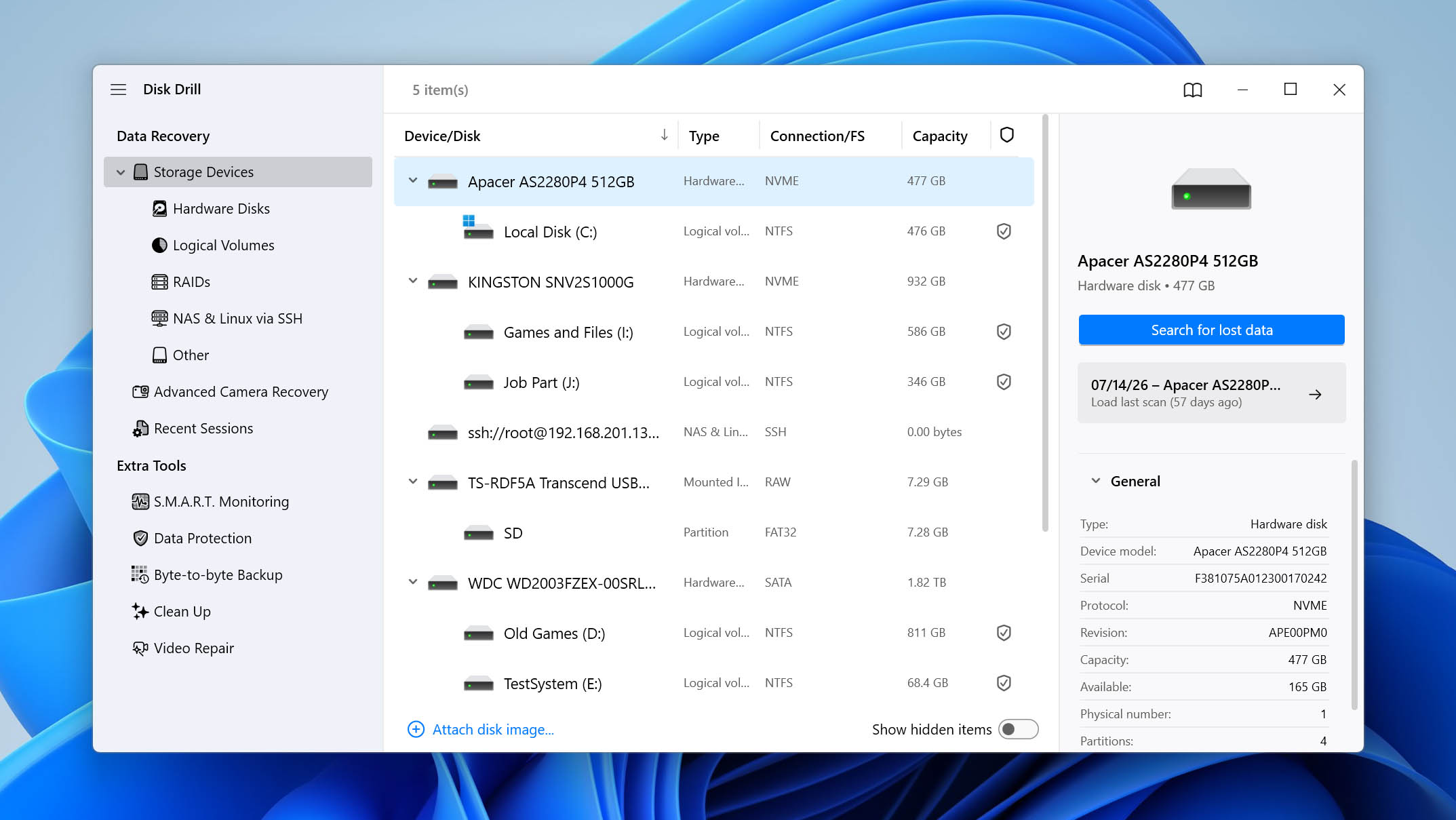select drive for recovery