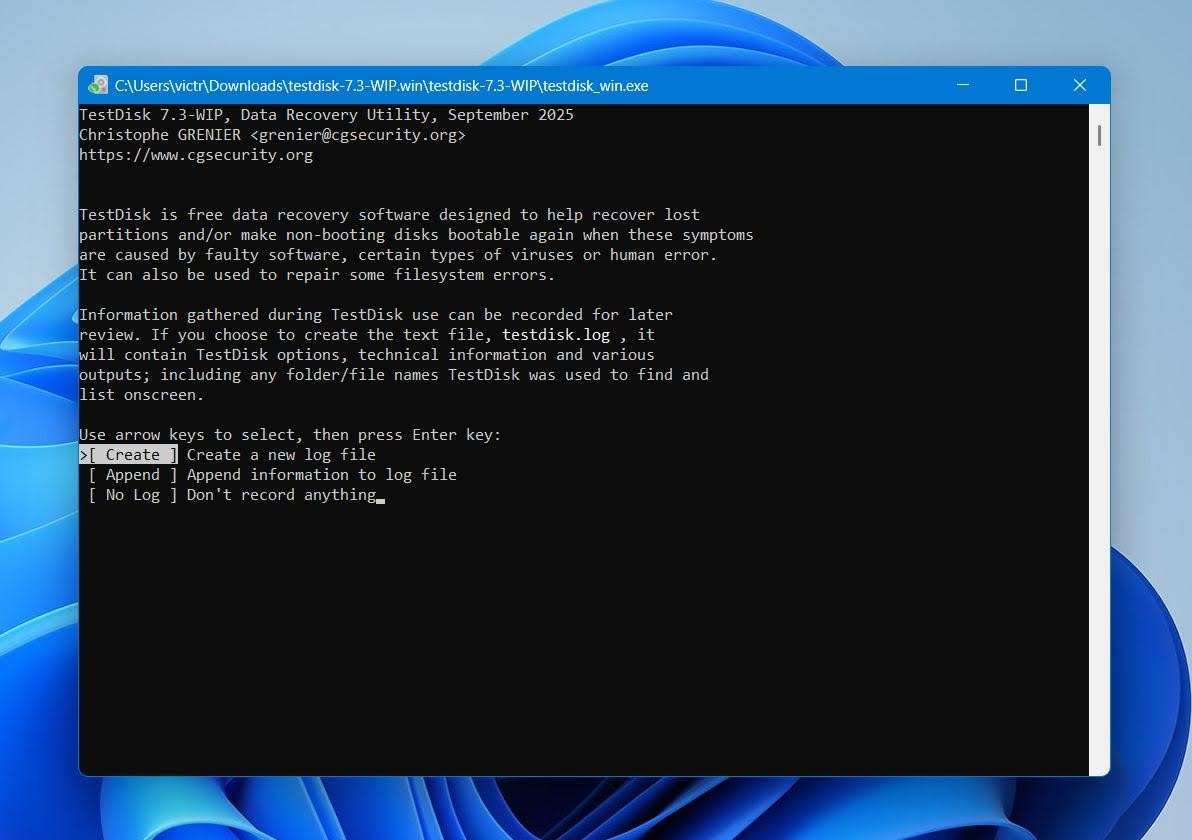 Test Disk create a log