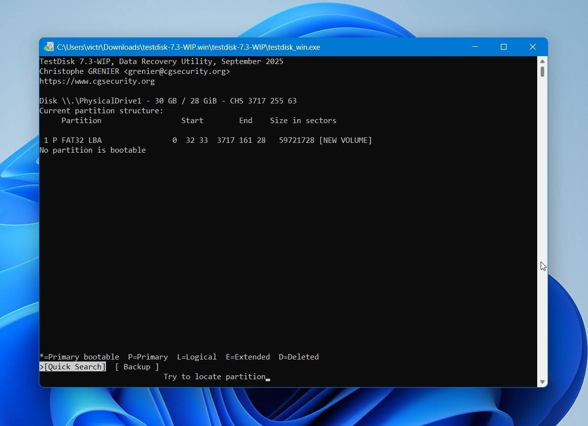 Test Disk try quick search