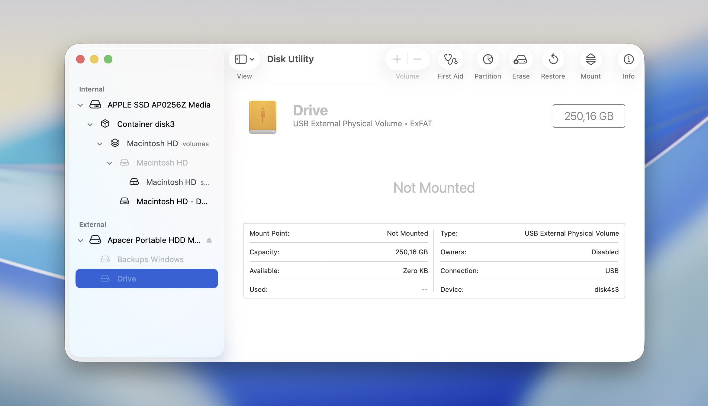 force mount in disk utility