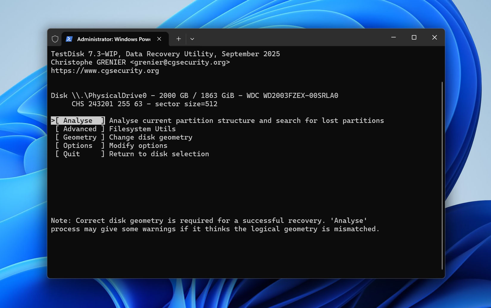 analyse drive for lost partitions