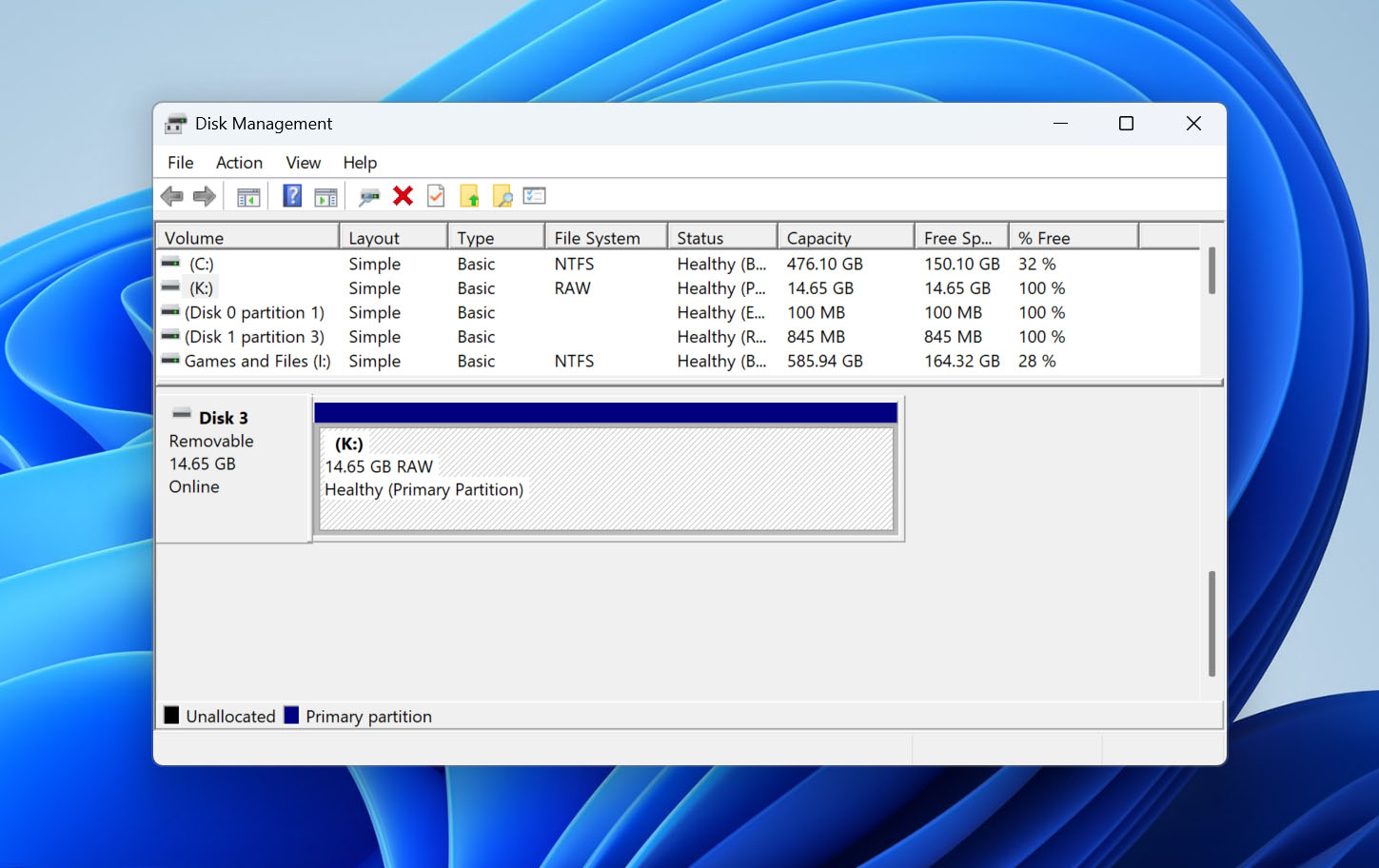 check drive in disk management
