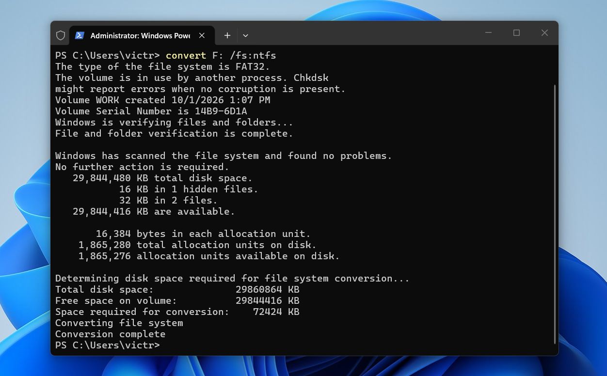Convert to NTFS