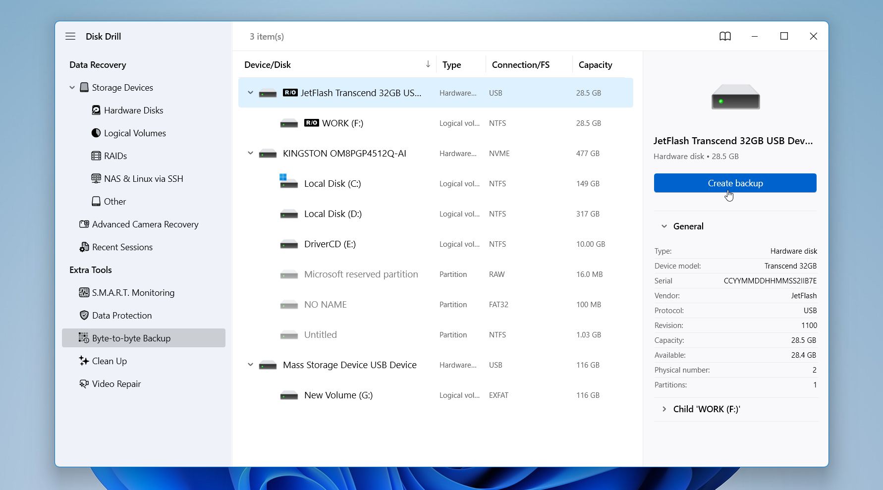 Disk Drill create a disk image