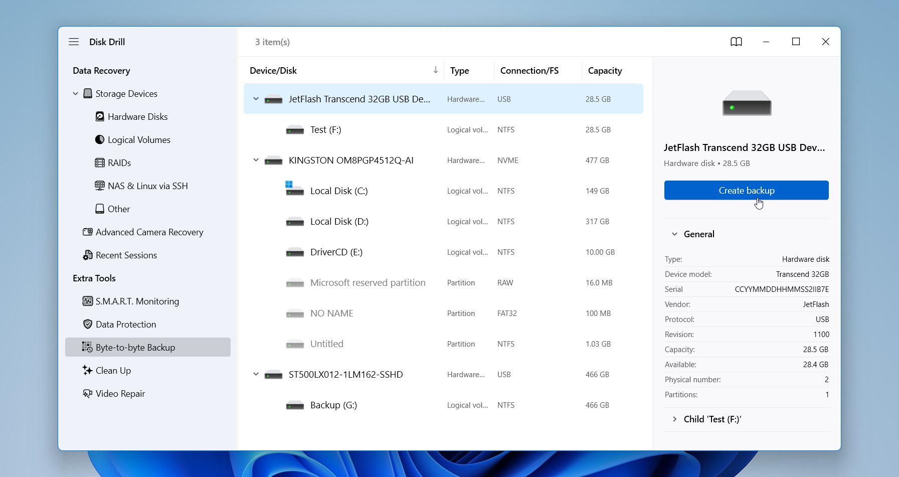 Disk Drill create a disk image