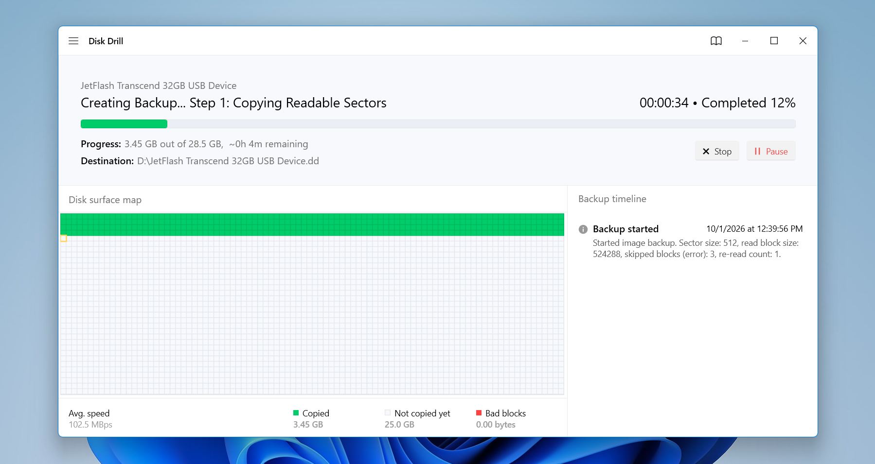 Disk Drill backup creation