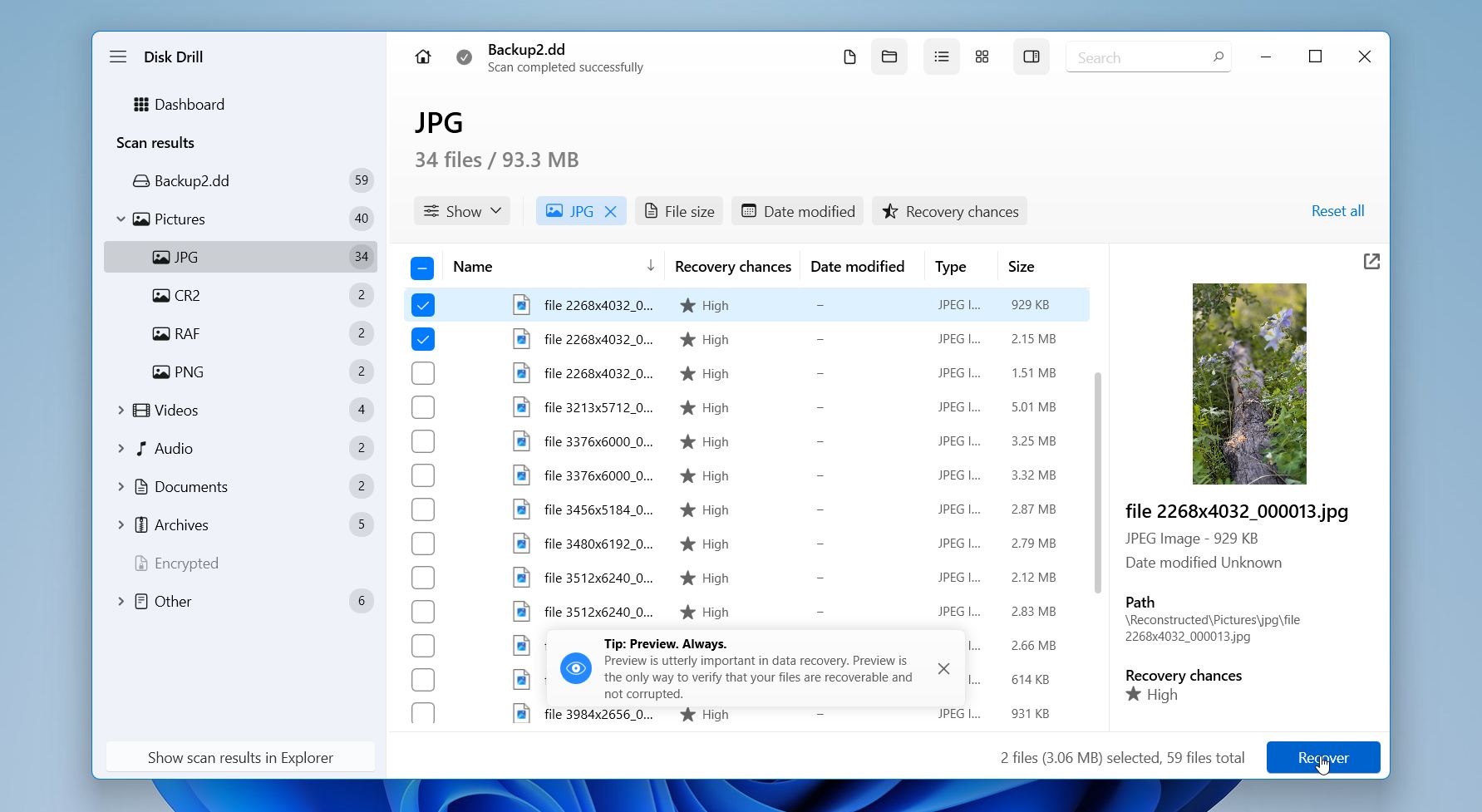 Disk Drill preview & recover