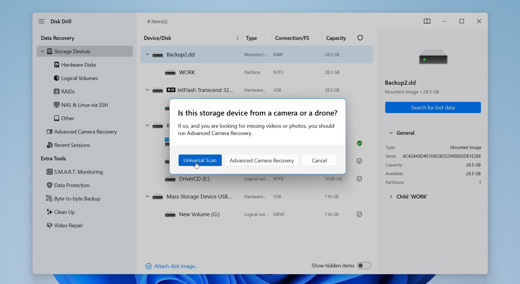 Disk Drill choose a recovery mode