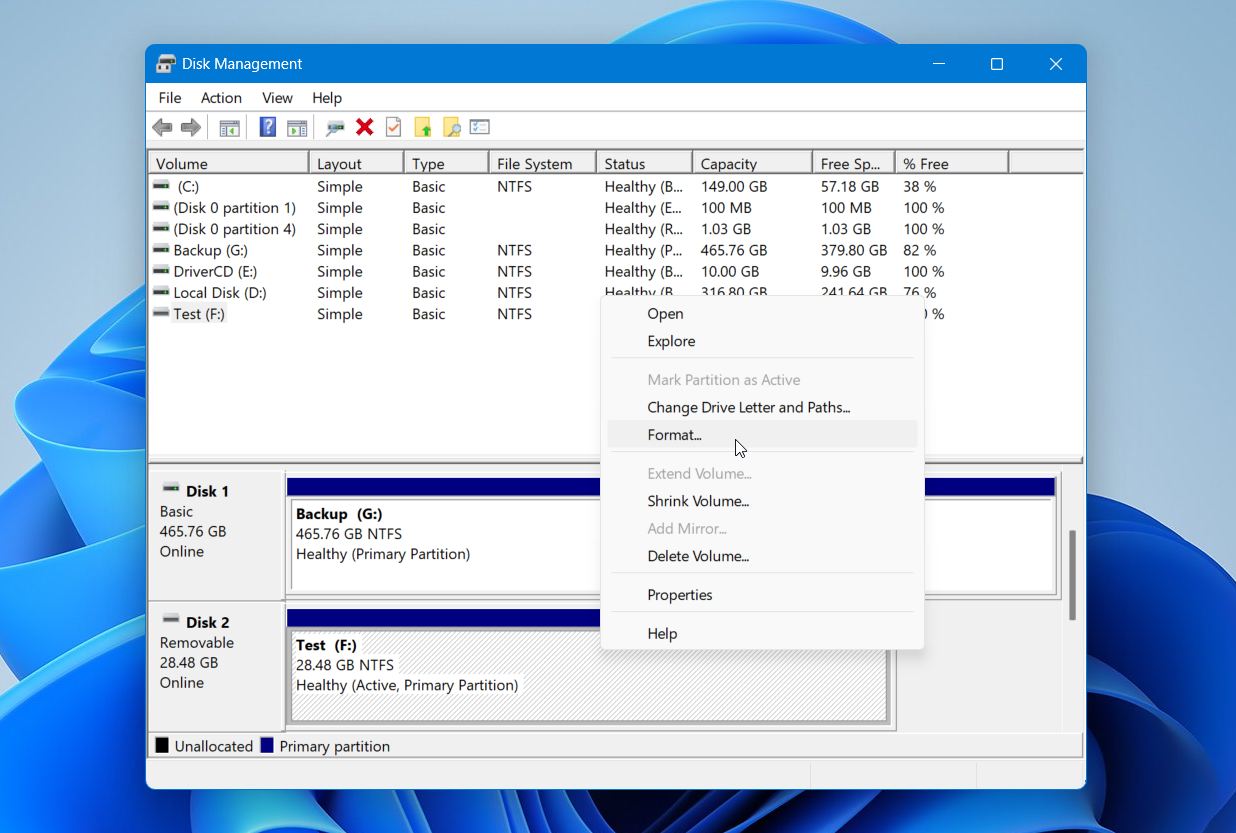 Start formatting the drive