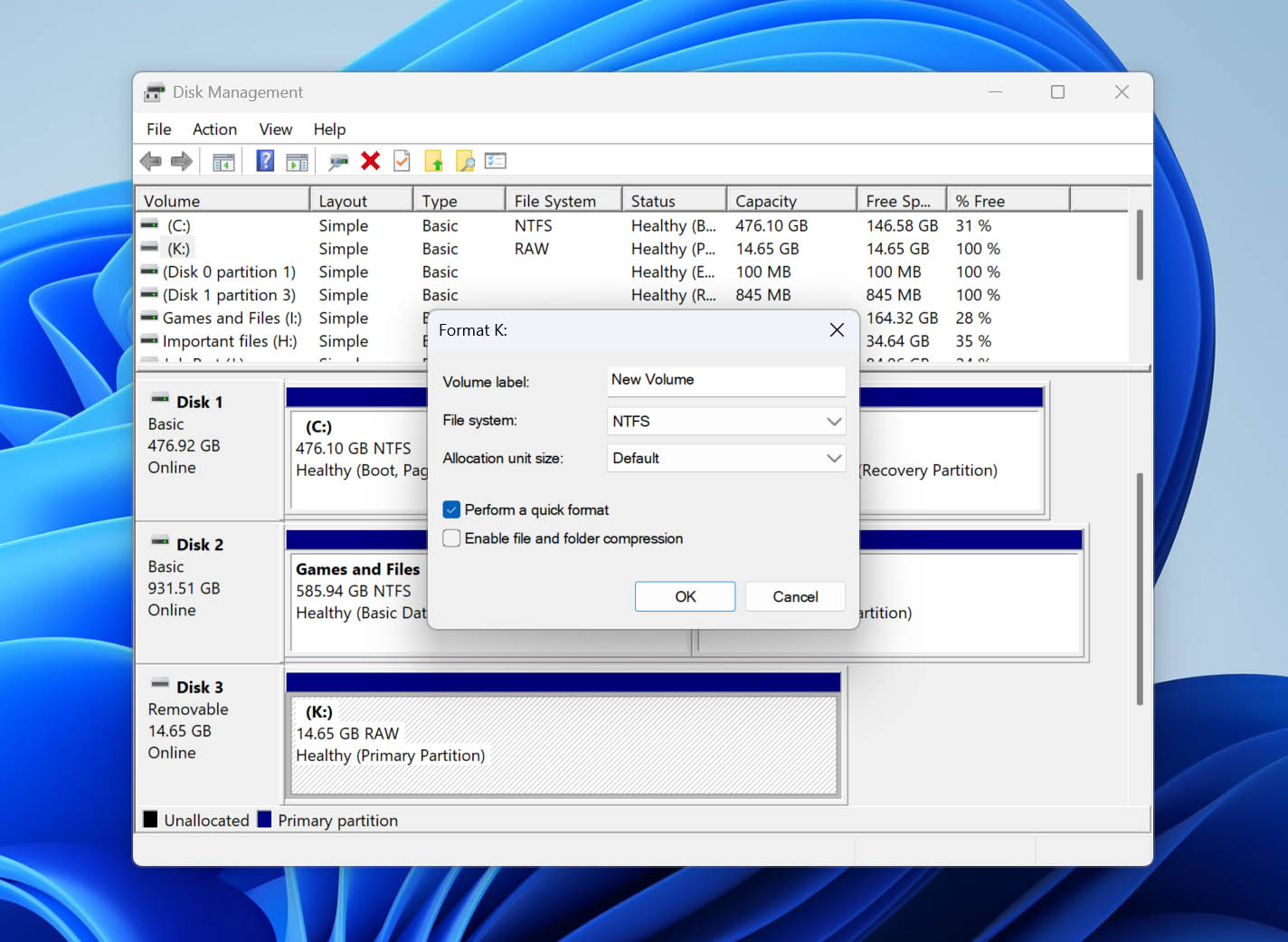 fix drive withn formatting