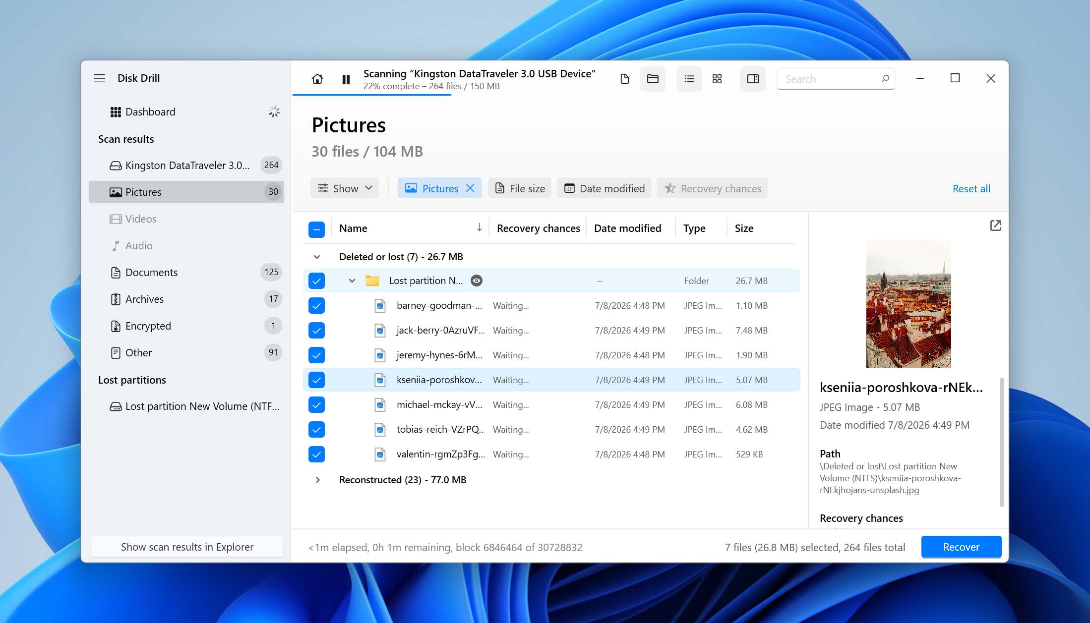 review and select files for recovery
