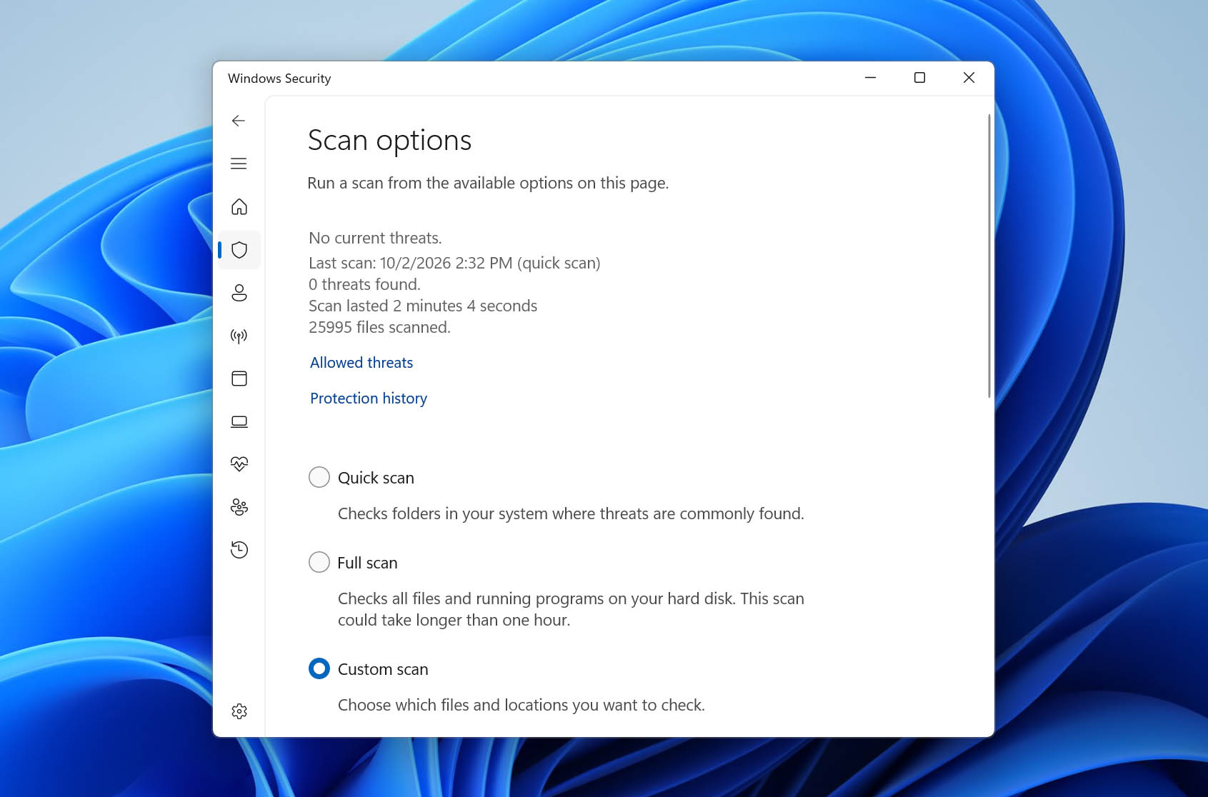 start scan in windows security