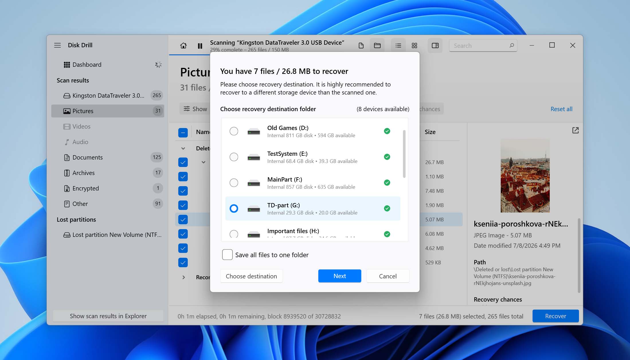 choose recovery location for files