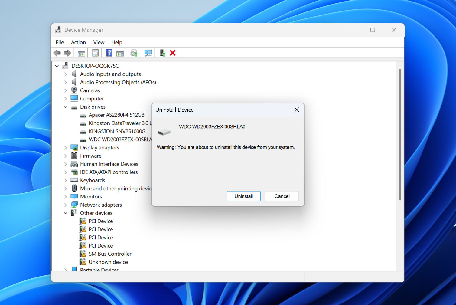 uninstall drive from device manager