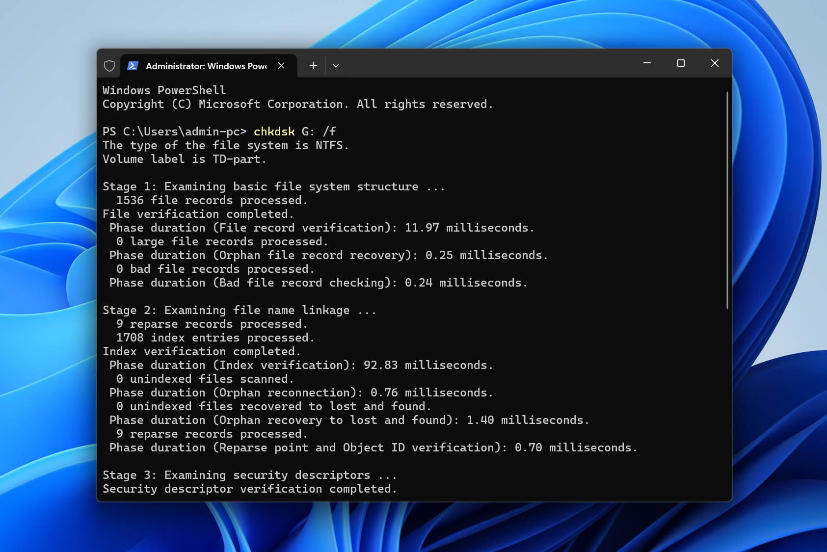 run chkdsk command