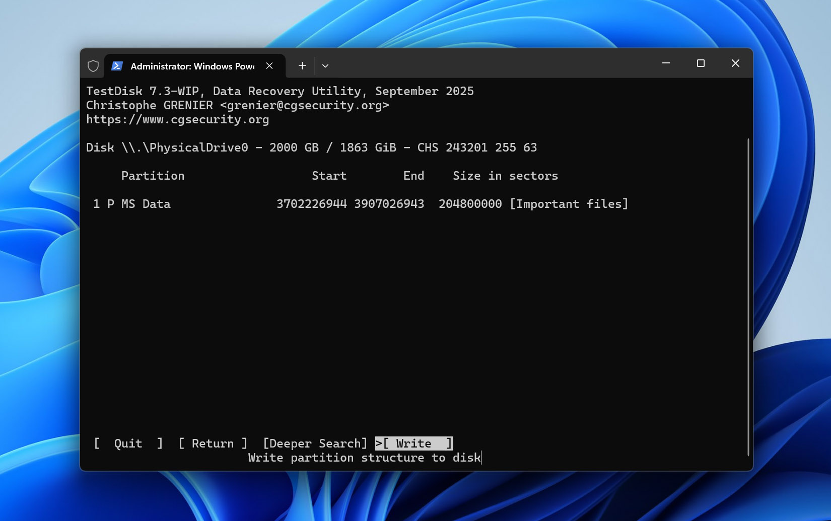 write partition on drive